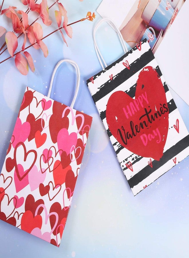 Cooraby 20-Piece Valentines Day Paper Bags - Red and Pink Color Hearts with Handle for Party Favors - Image 3